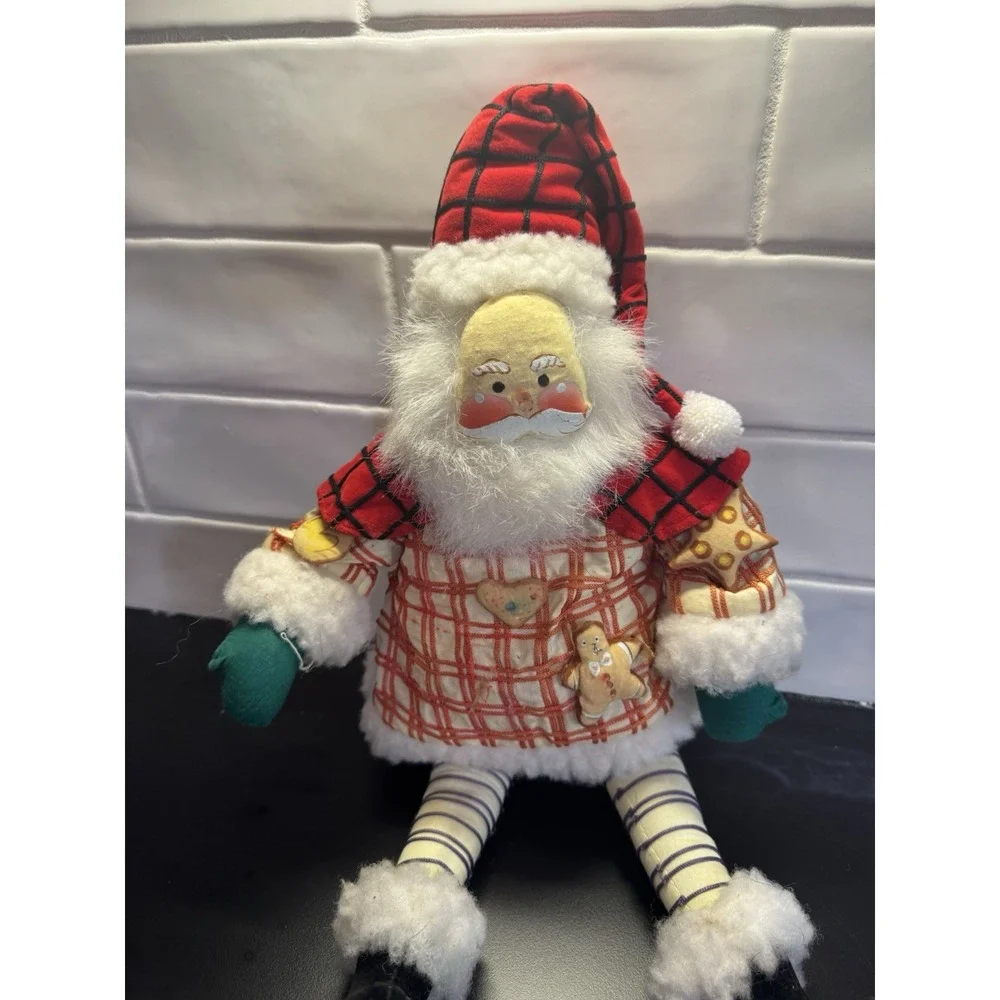 Vintage Painted Face‎ Fabric Elf Santa Posable Shelf Sitter  17